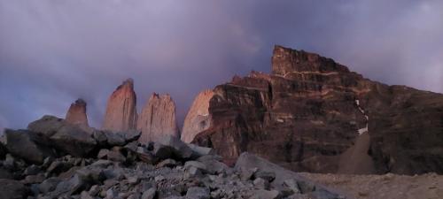 First light hitting the Torres