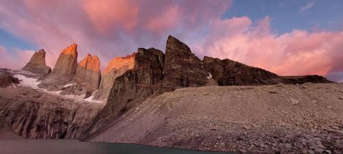 First sun beams hitting the Torres